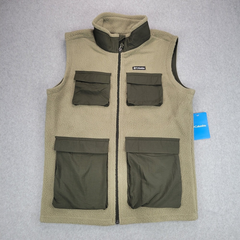 Columbia Jasper Ridge Fleece Vest Kids Youth Large L Green Cargo Utility